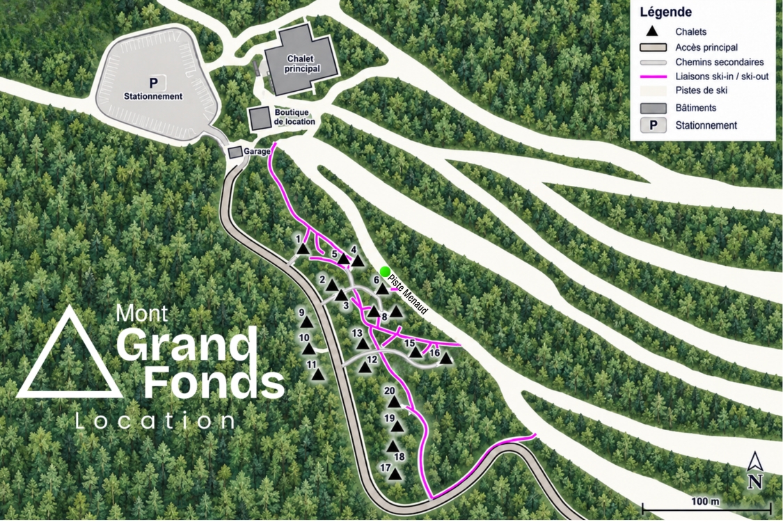 Carte du site des chalets ski-in/ski-out au Mont Grand-Fonds
