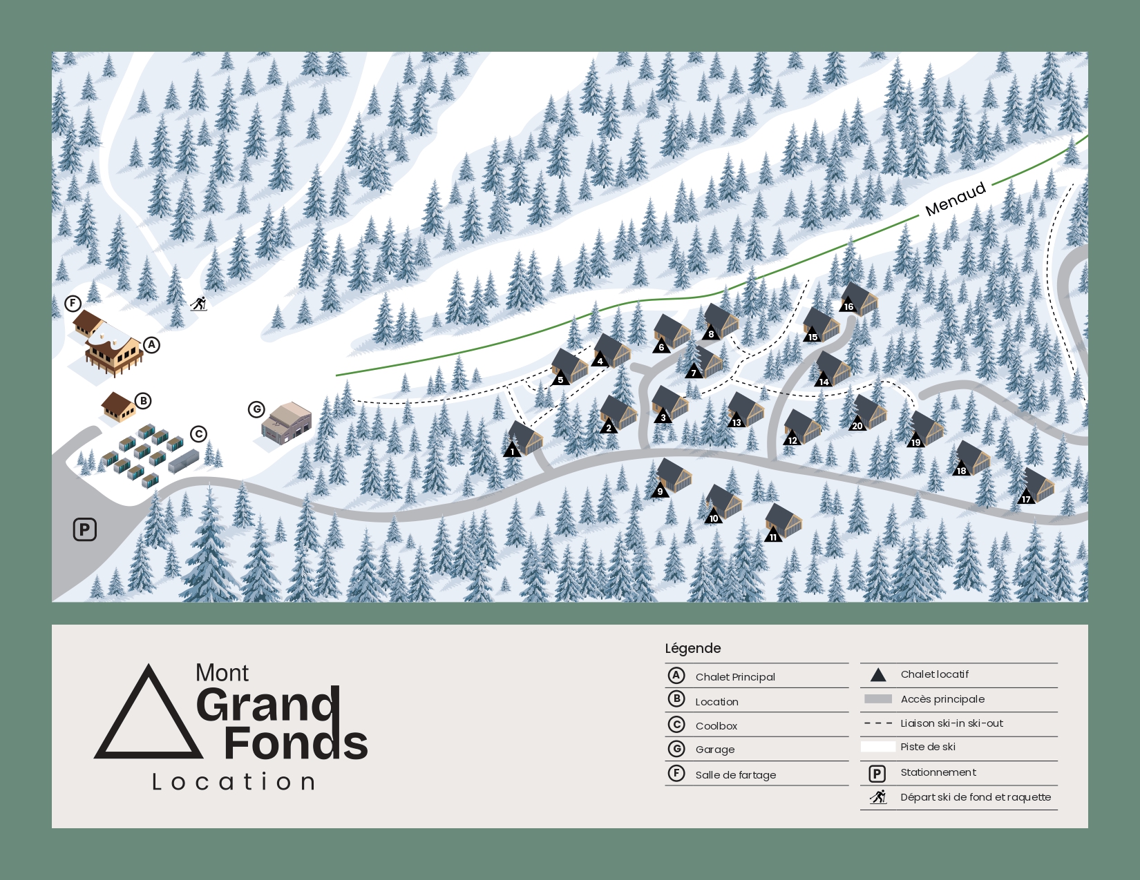 Carte du site des chalets ski-in/ski-out au Mont Grand-Fonds