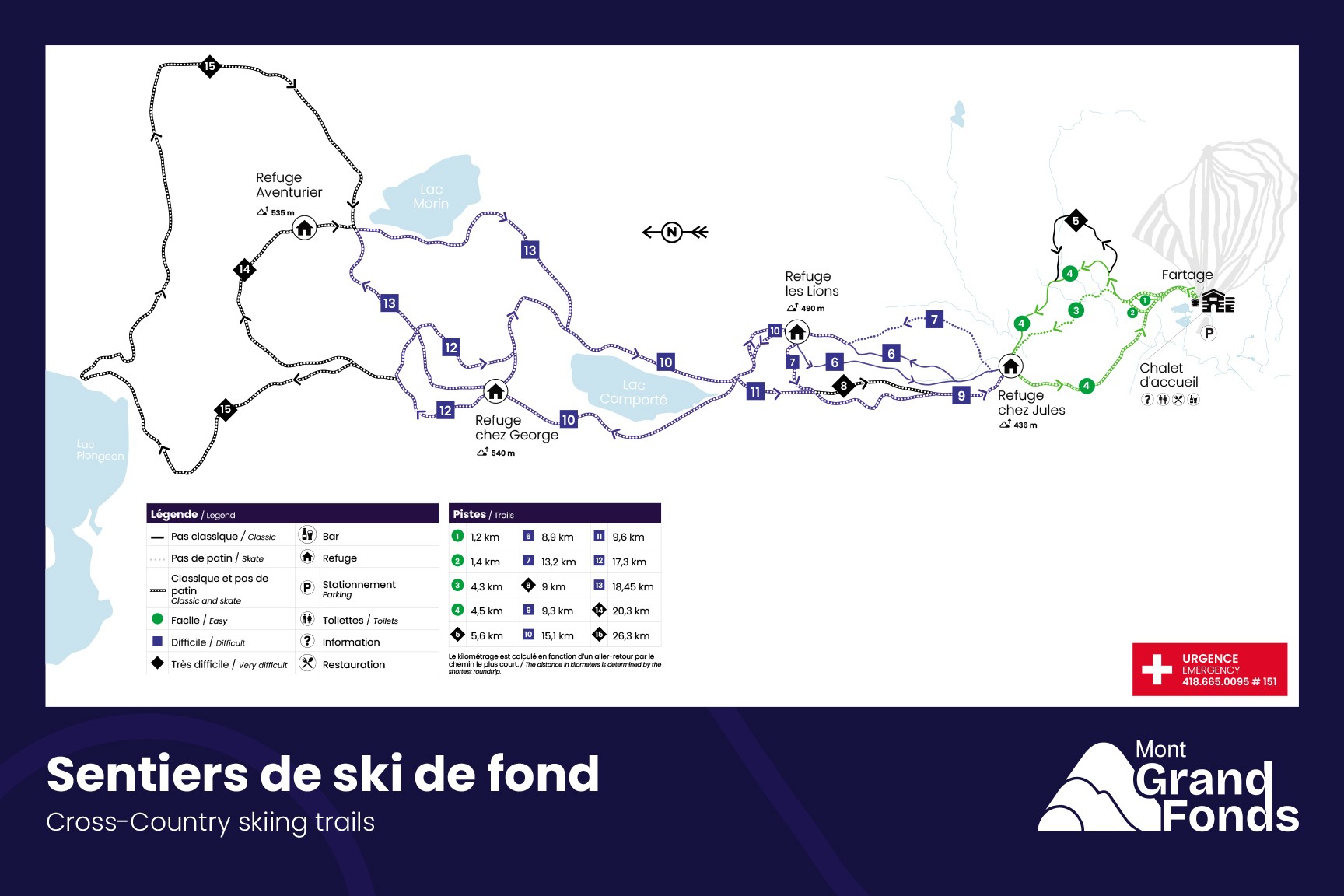 Carte des pistes de ski de fond du Mont Grand-Fonds dans Charlevoix